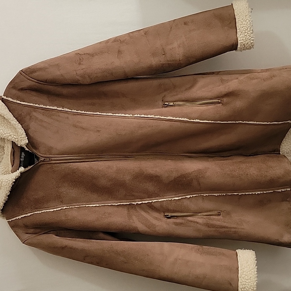 OUTER EDGE suede jacket/faux fur, size: L / length 32” long